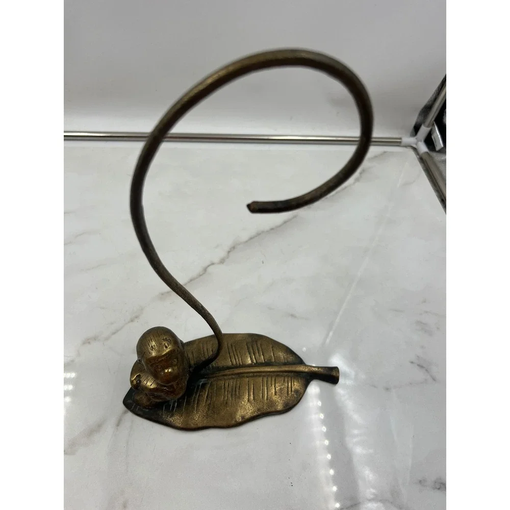 Vintage Brass Monkey Banana Hanger Leaf Base Tropical Kitchen Decor Bronze Tone